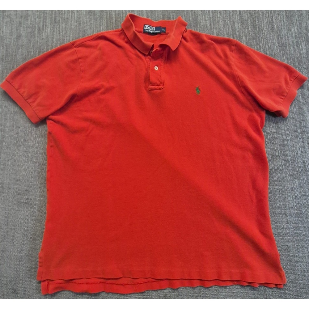 Polo Ralph Lauren mens orange polo shirt XL green pony logo 100% Cotton pullover